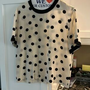 White and black dot blouse, short sleeves size small